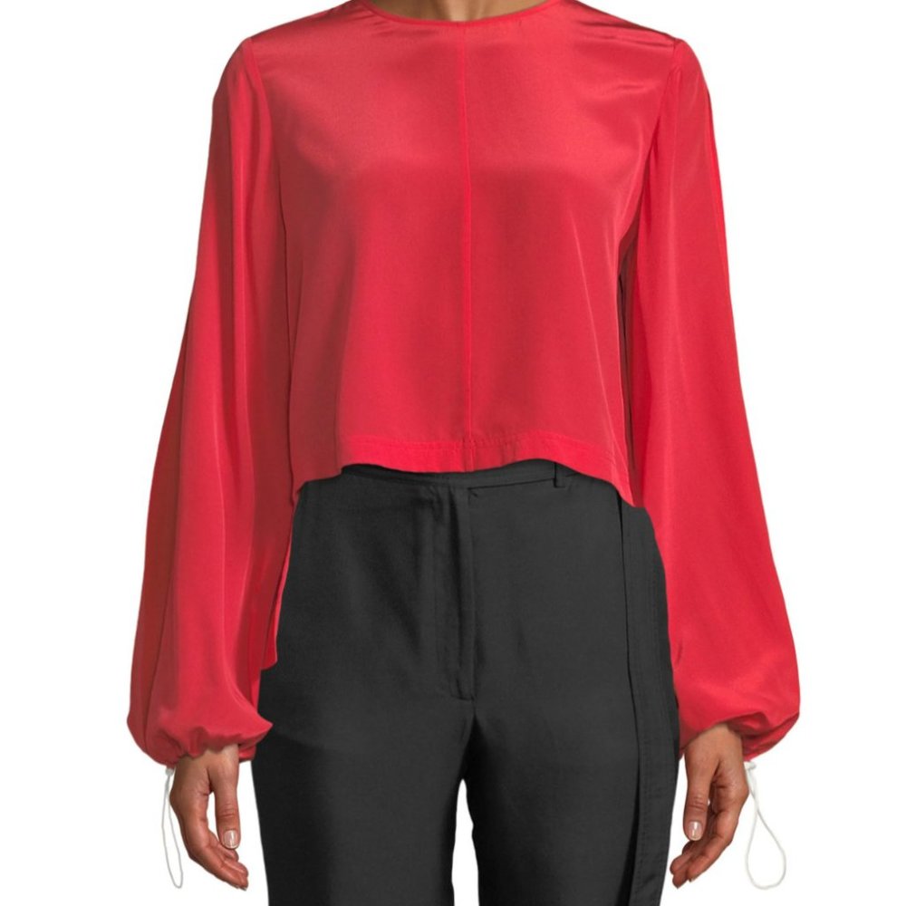 Robert Rodriguez RED Ruffled-Back Split-Sleeve Cropped Blouse